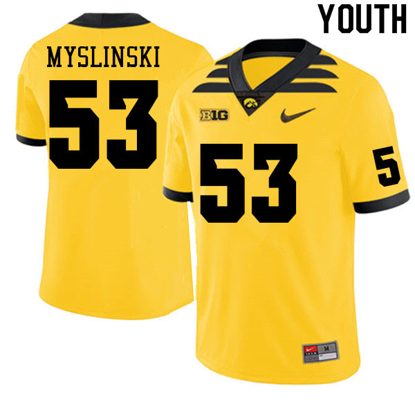 Youth #53 Michael Myslinski Iowa Hawkeyes College Football Jerseys Sale-Gold